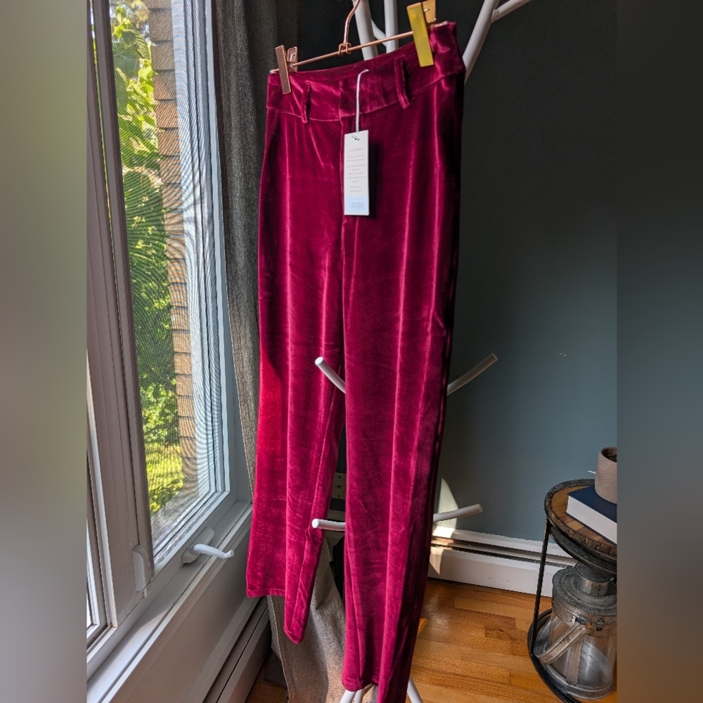 NWT Choosy Velvet Burgundy/ Raspberry Strech Pants